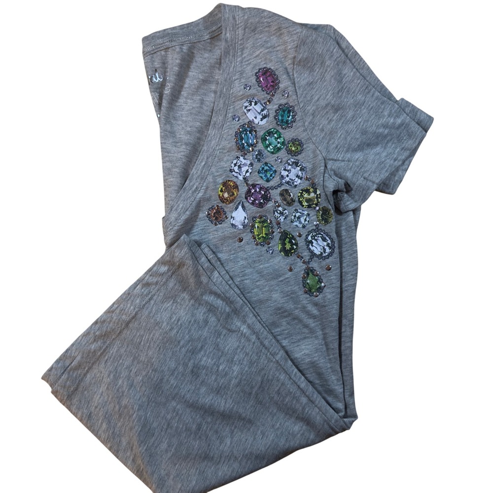 Aeropostale Relaxed Fit Tee Shirt Rhinestone Embellished V-Neck‎ Top Gray XS